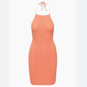 Aritzia Wilfred Sunset Crochet Halter Dress Coral Orange Pink Size Small